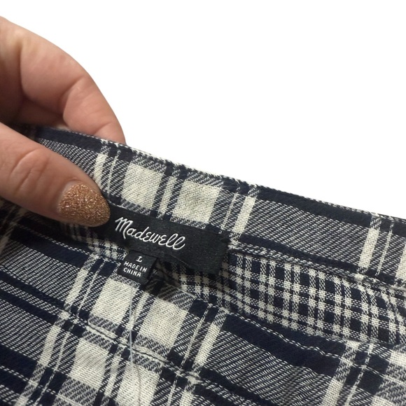 Madewell Navy Blue Flannel Plaid Boxy 3/4 Sleeve Blouse Top Women’s Size Large - Picture 12 of 14